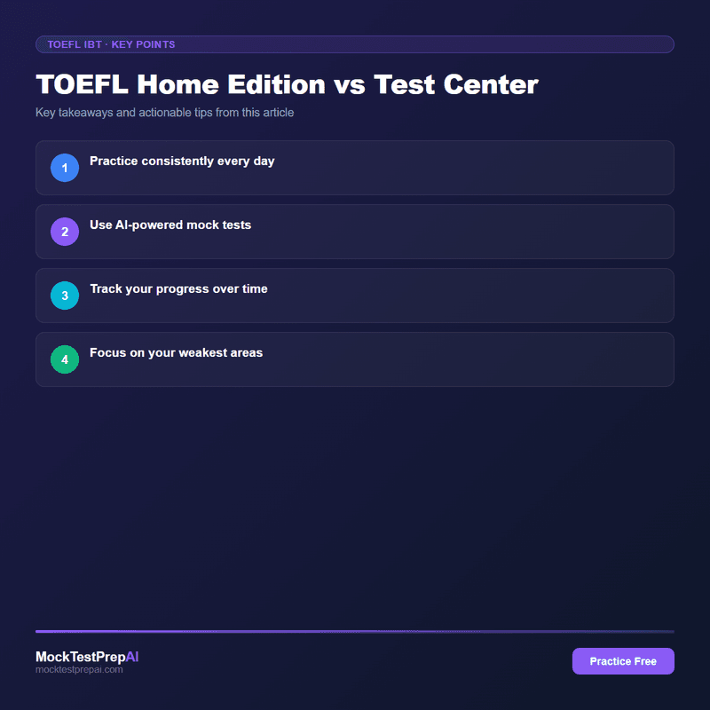 TOEFL Home Edition vs Test Center infographic
