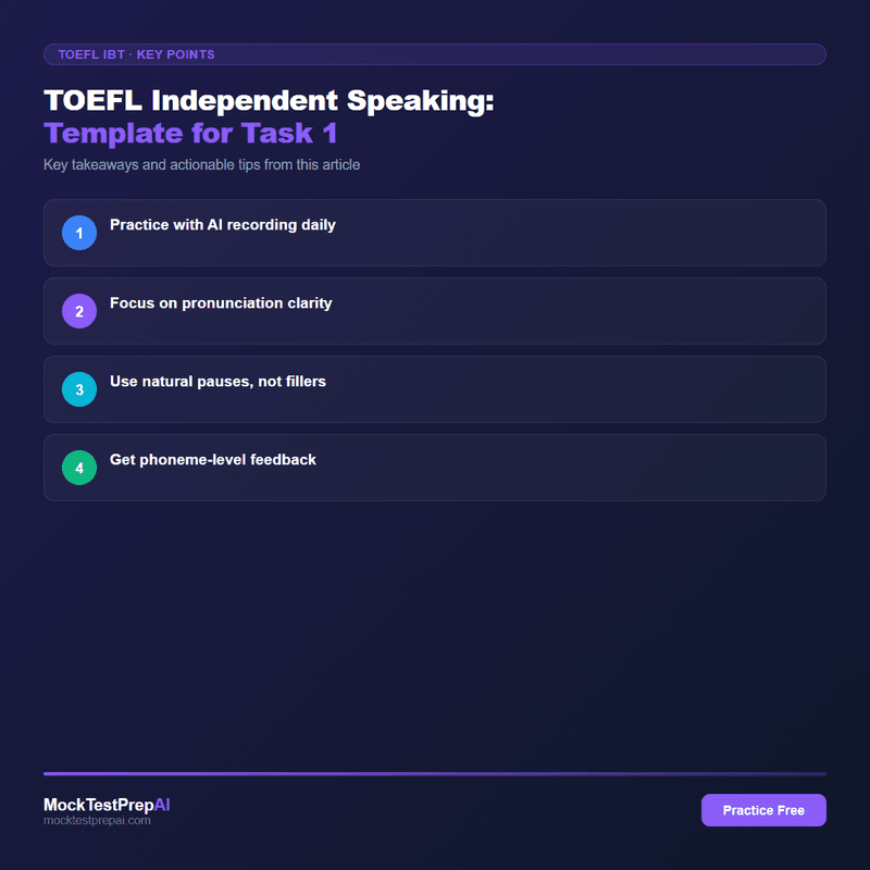 TOEFL Independent Speaking: Template for Task 1 infographic