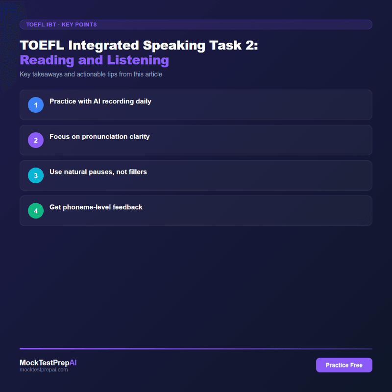 TOEFL Integrated Speaking Task 2: Reading and Listening infographic