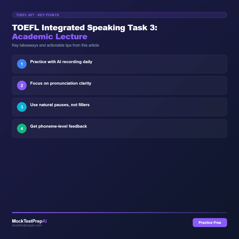 TOEFL Integrated Speaking Task 3: Academic Lecture infographic