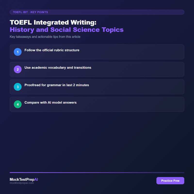 TOEFL Integrated Writing: History and Social Science Topics infographic
