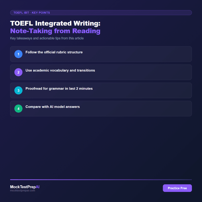 TOEFL Integrated Writing: Note-Taking from Reading infographic
