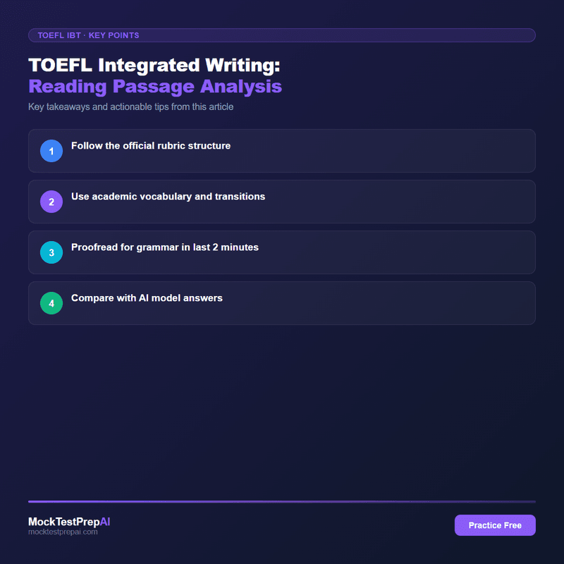 TOEFL Integrated Writing: Reading Passage Analysis infographic