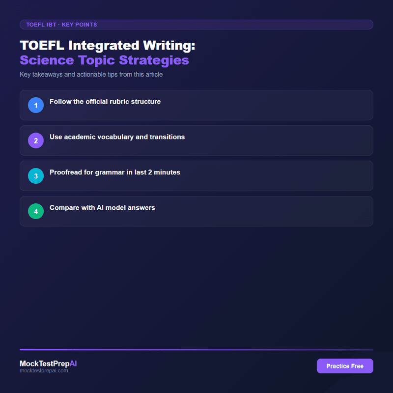 TOEFL Integrated Writing: Science Topic Strategies infographic