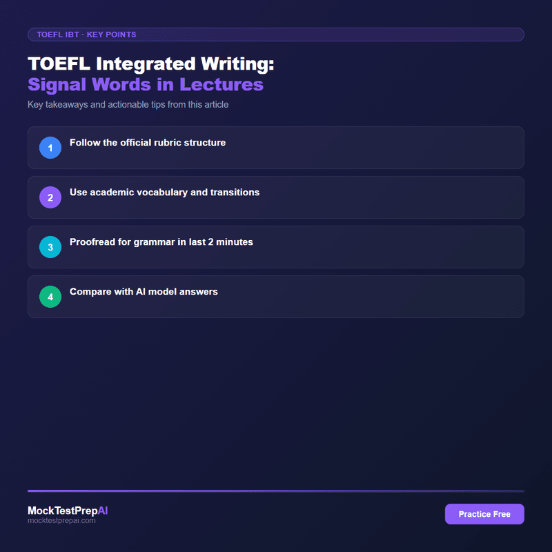 TOEFL Integrated Writing: Signal Words in Lectures infographic