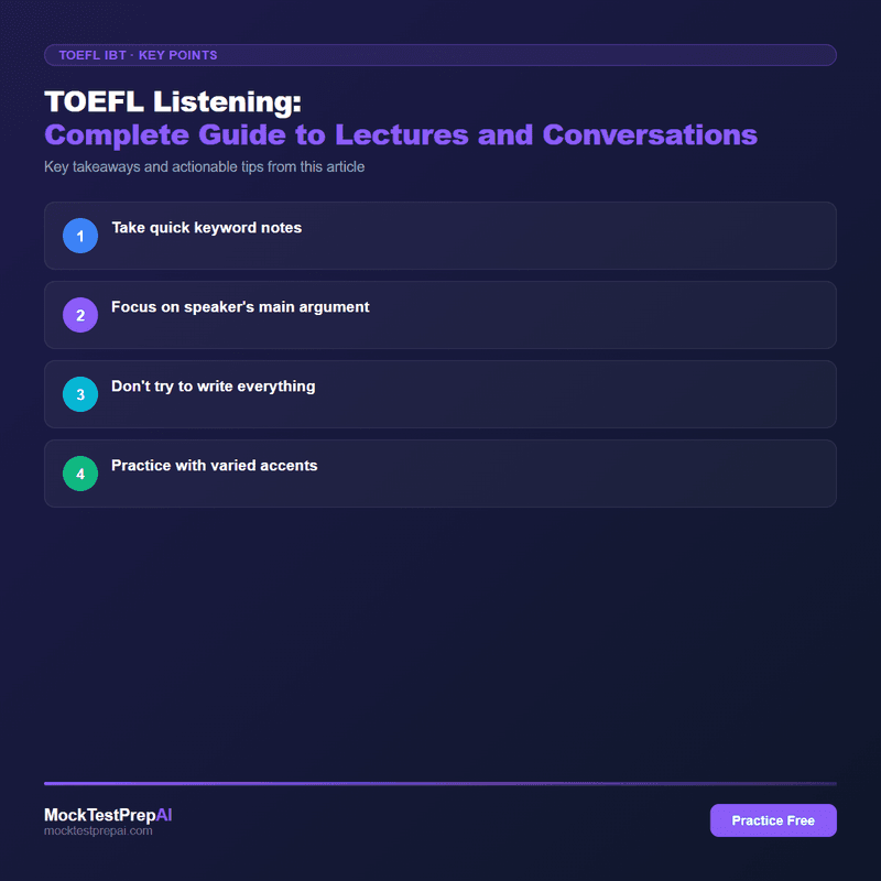 TOEFL Listening: Complete Guide to Lectures and Conversations infographic