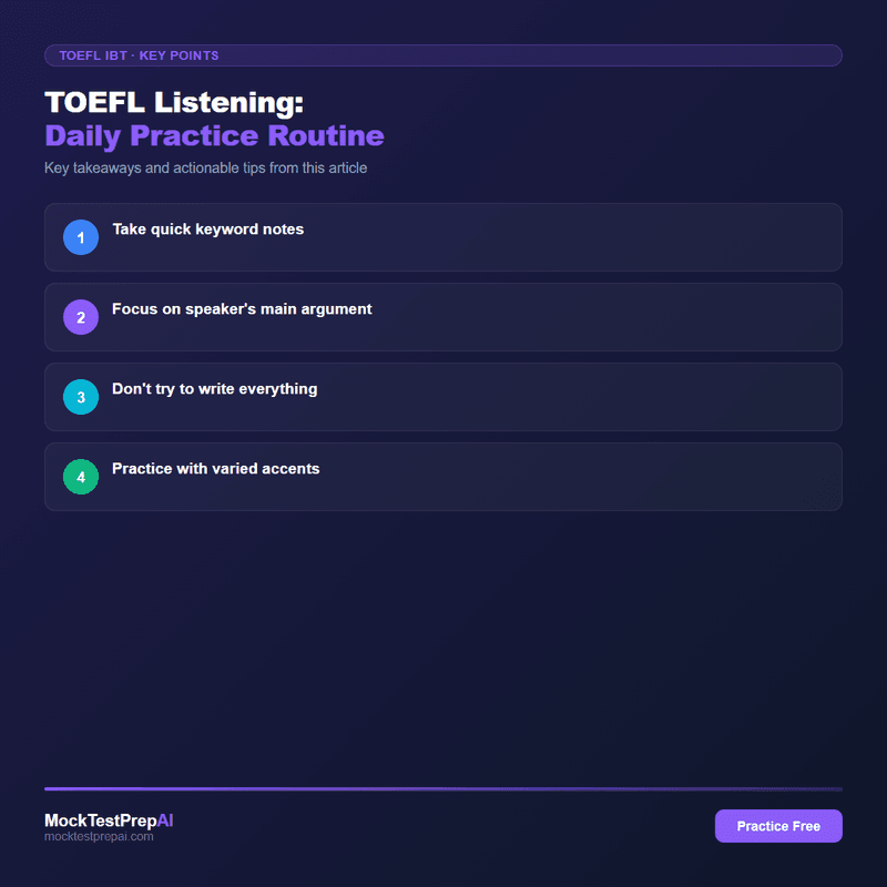 TOEFL Listening: Daily Practice Routine infographic