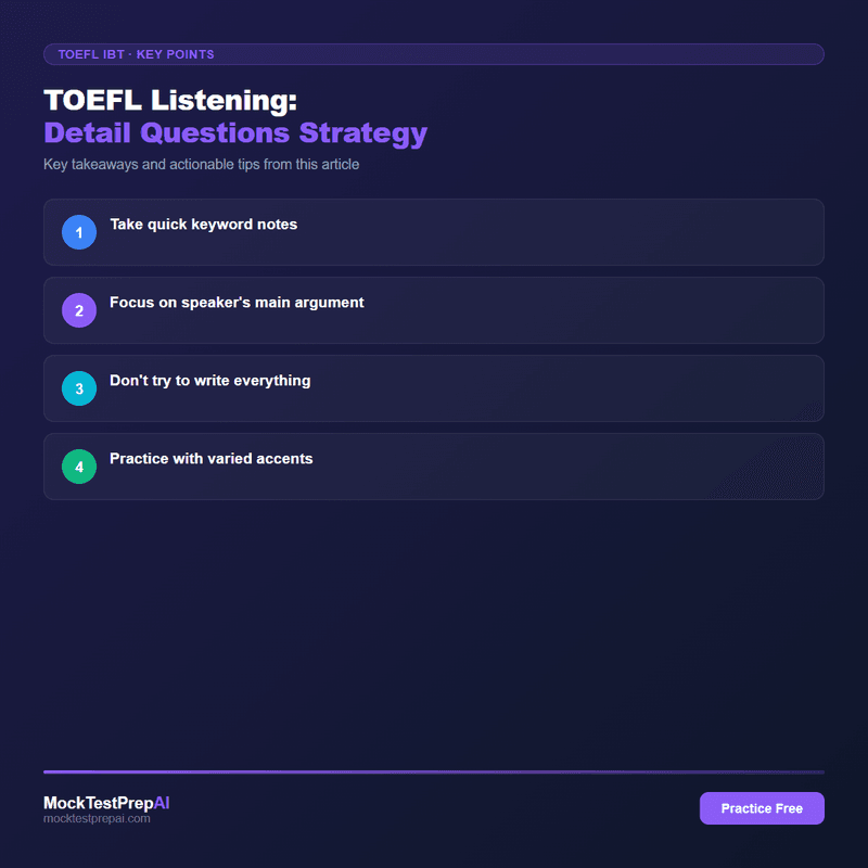 TOEFL Listening: Detail Questions Strategy infographic