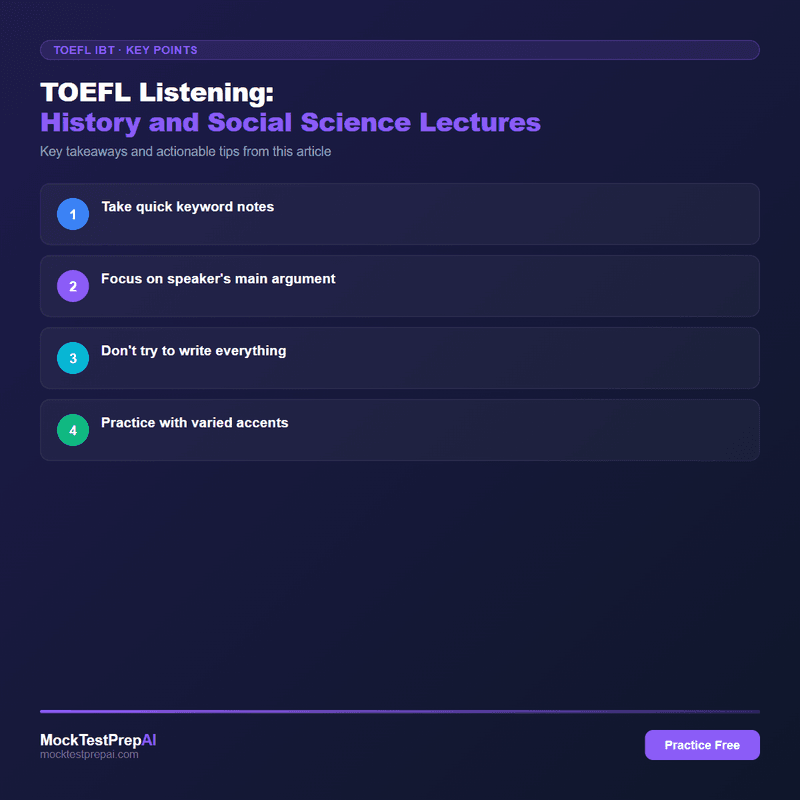 TOEFL Listening: History and Social Science Lectures infographic