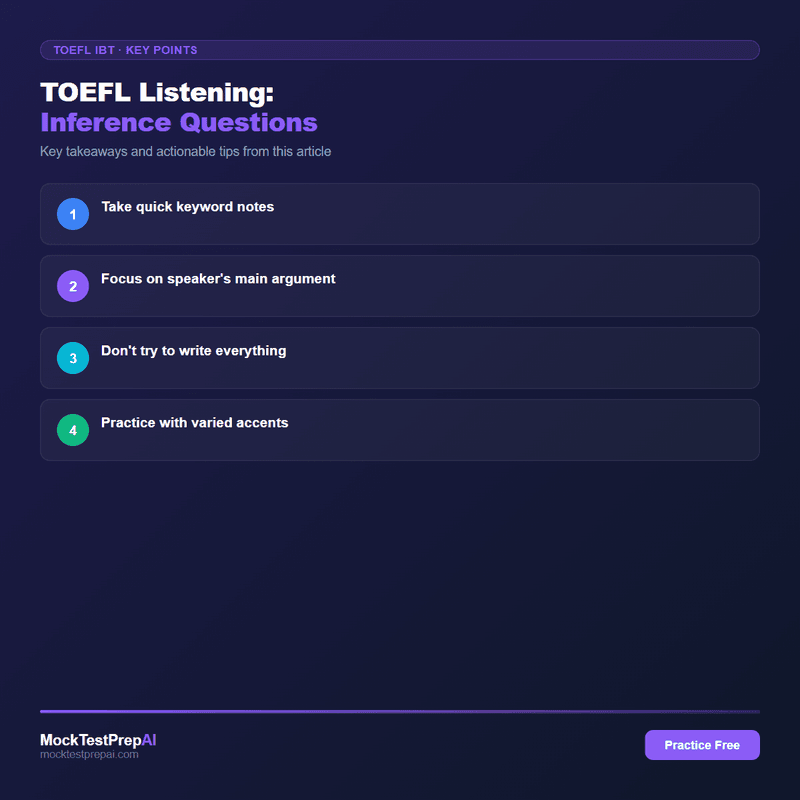 TOEFL Listening: Inference Questions infographic