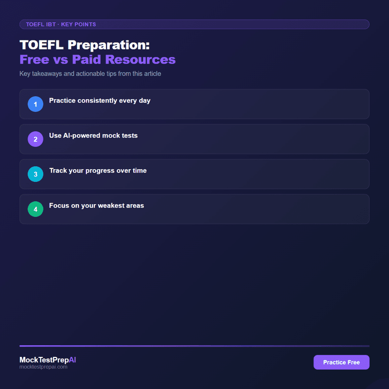 TOEFL Preparation: Free vs Paid Resources infographic