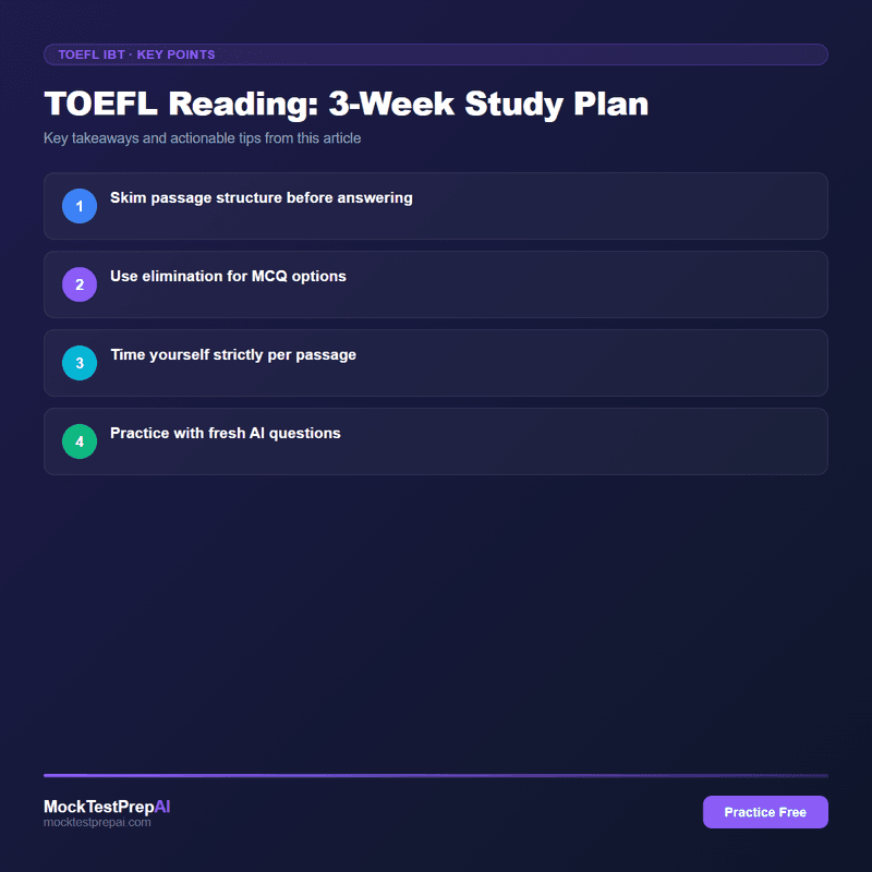 TOEFL Reading: 3-Week Study Plan infographic