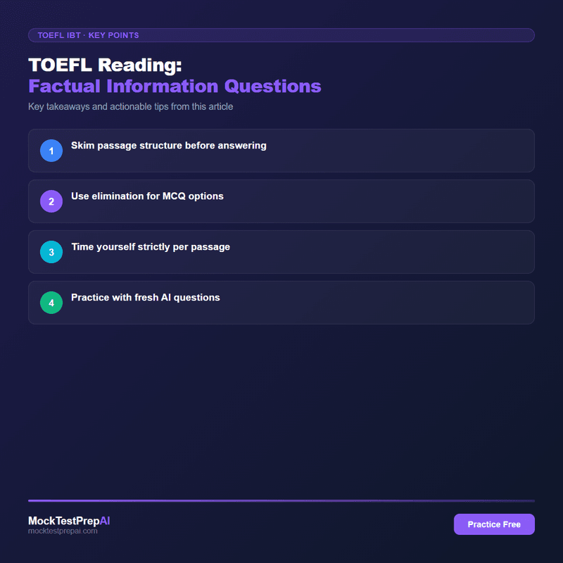 TOEFL Reading: Factual Information Questions infographic