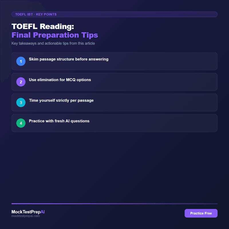 TOEFL Reading: Final Preparation Tips infographic