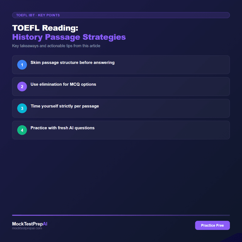 TOEFL Reading: History Passage Strategies infographic