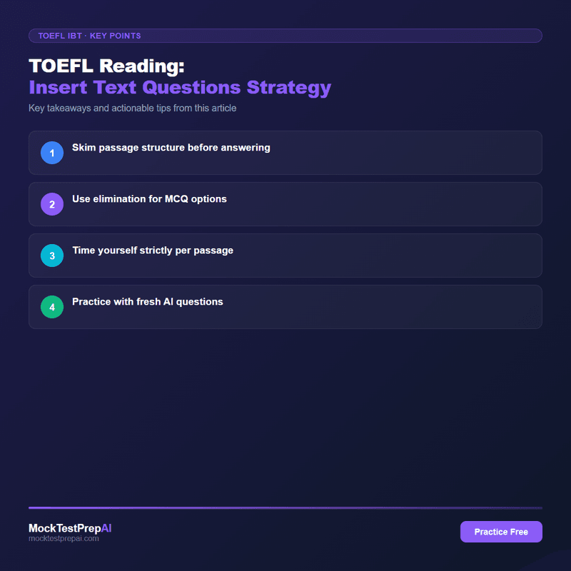TOEFL Reading: Insert Text Questions Strategy infographic