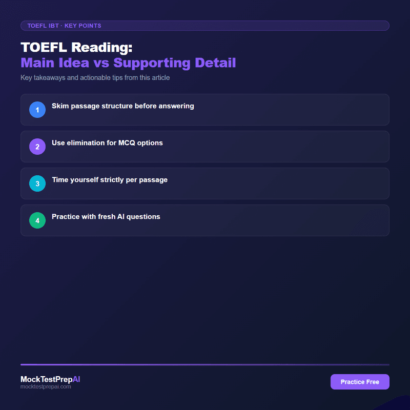TOEFL Reading: Main Idea vs Supporting Detail infographic