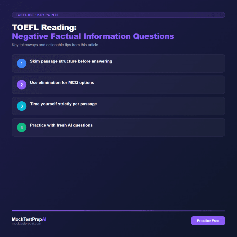 TOEFL Reading: Negative Factual Information Questions infographic