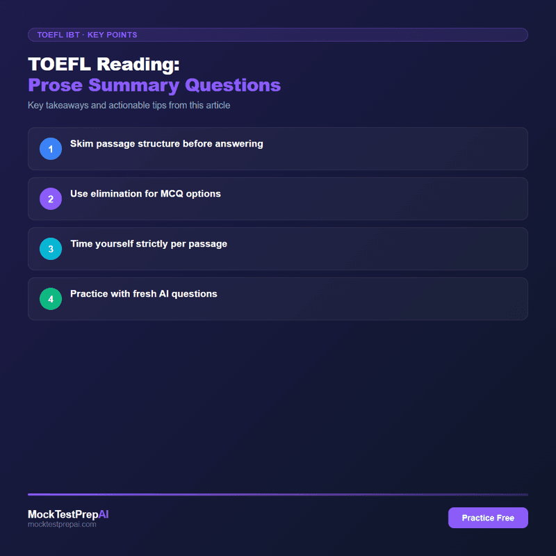 TOEFL Reading: Prose Summary Questions infographic