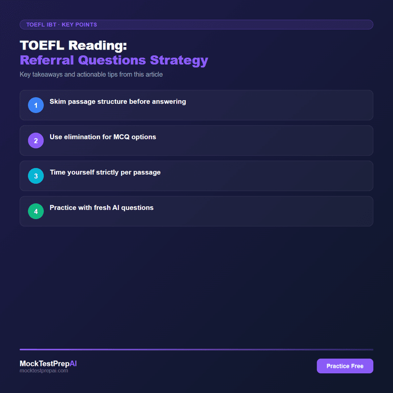 TOEFL Reading: Referral Questions Strategy infographic