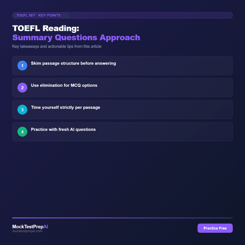 TOEFL Reading: Summary Questions Approach infographic