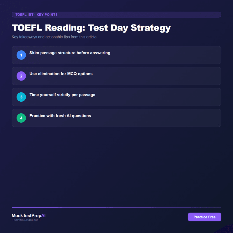 TOEFL Reading: Test Day Strategy infographic