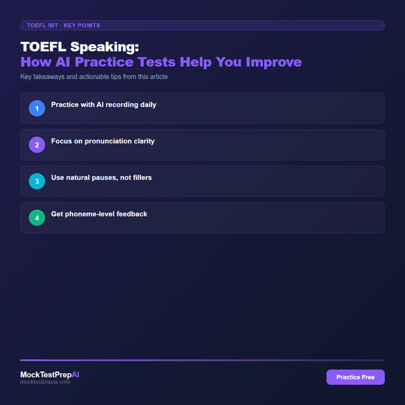 TOEFL Speaking: How AI Practice Tests Help You Improve infographic