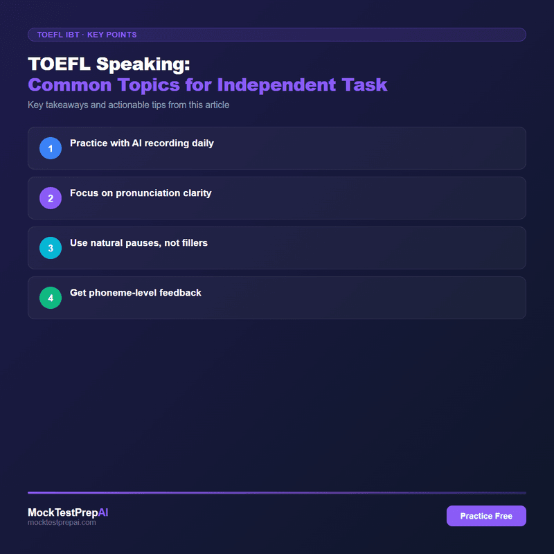 TOEFL Speaking: Common Topics for Independent Task infographic