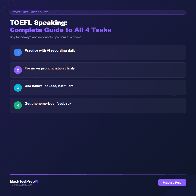 TOEFL Speaking: Complete Guide to All 4 Tasks infographic