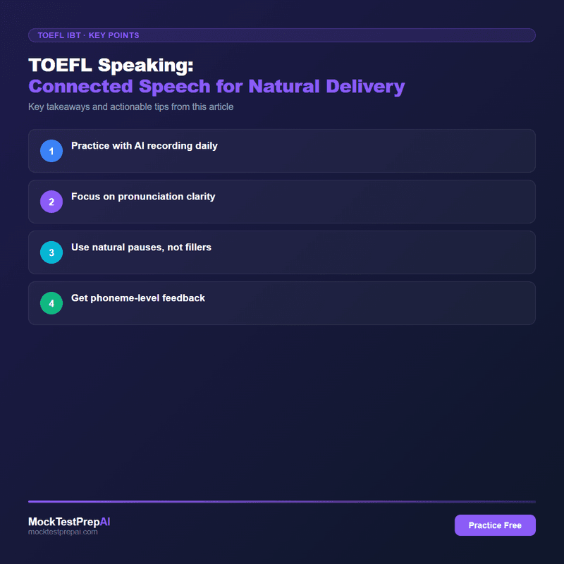 TOEFL Speaking: Connected Speech for Natural Delivery infographic