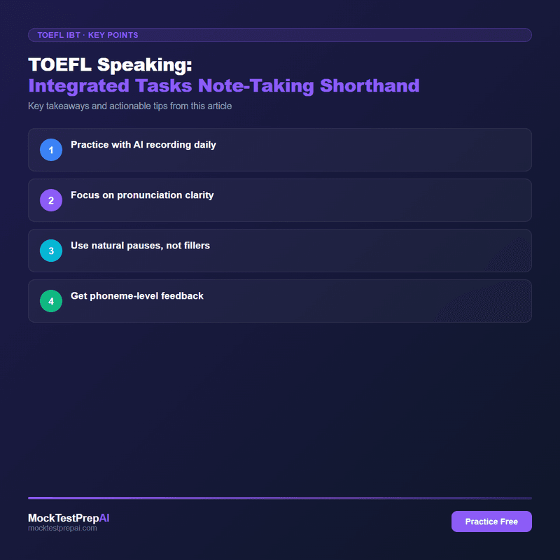 TOEFL Speaking: Integrated Tasks Note-Taking Shorthand infographic