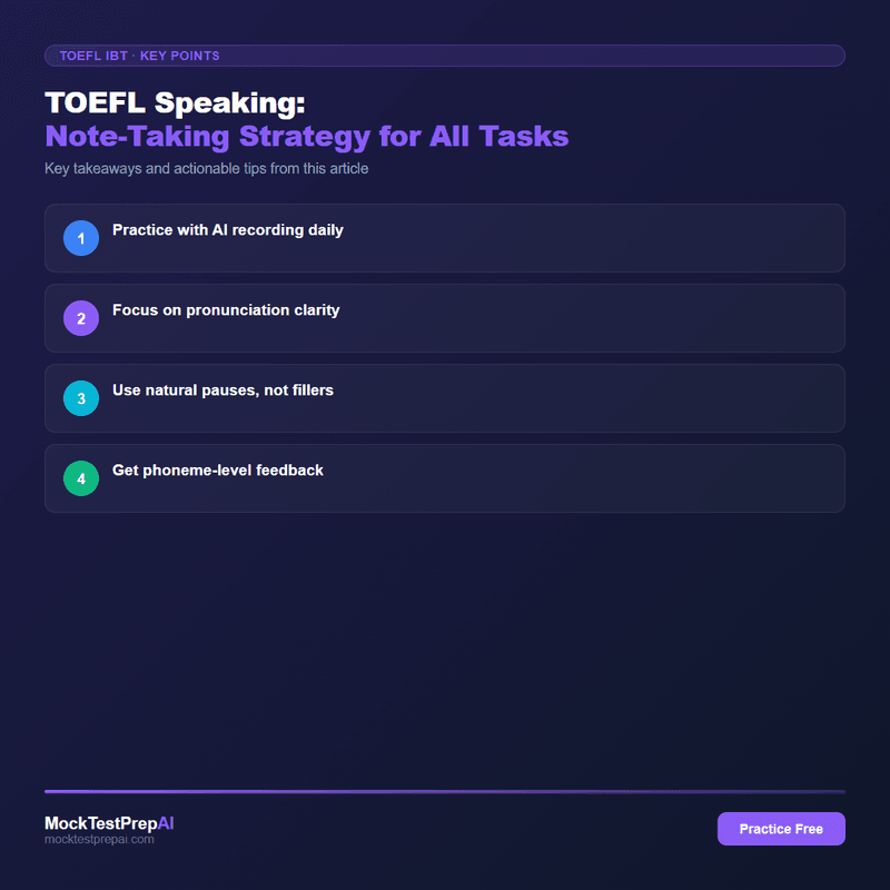 TOEFL Speaking: Note-Taking Strategy for All Tasks infographic