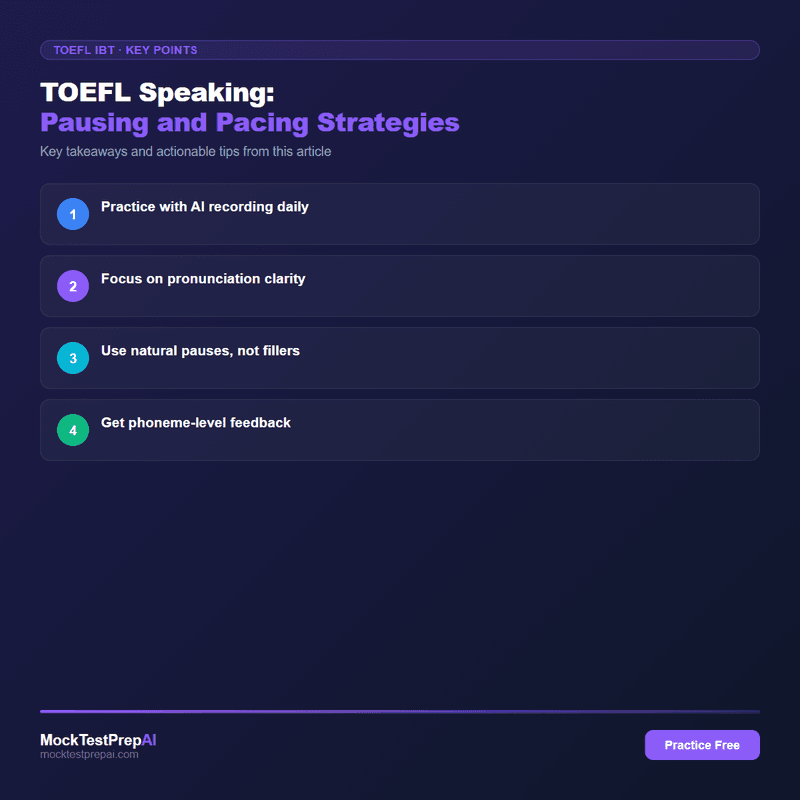 TOEFL Speaking: Pausing and Pacing Strategies infographic