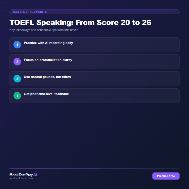 TOEFL Speaking: From Score 20 to 26 infographic
