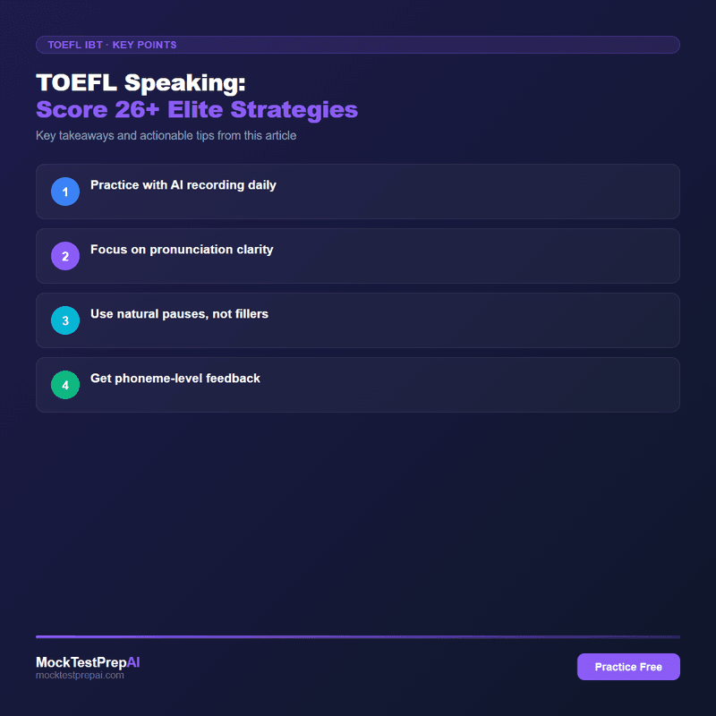 TOEFL Speaking: Score 26+ Elite Strategies infographic