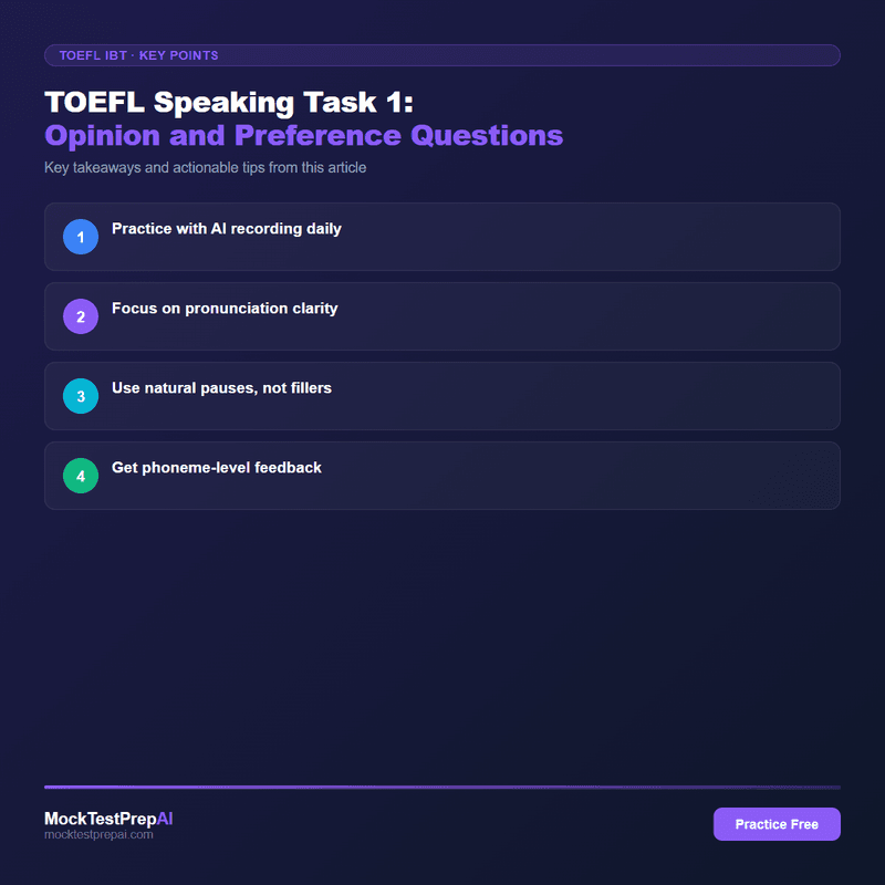 TOEFL Speaking Task 1: Opinion and Preference Questions infographic
