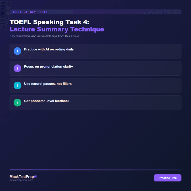 TOEFL Speaking Task 4: Lecture Summary Technique infographic