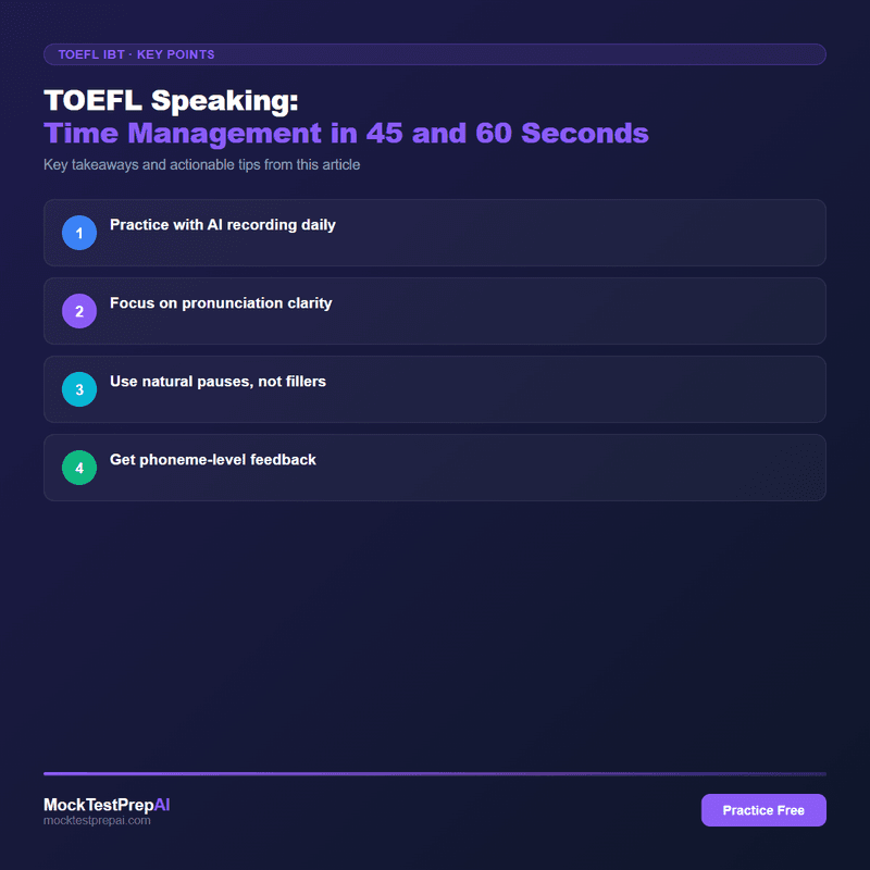 TOEFL Speaking: Time Management in 45 and 60 Seconds infographic