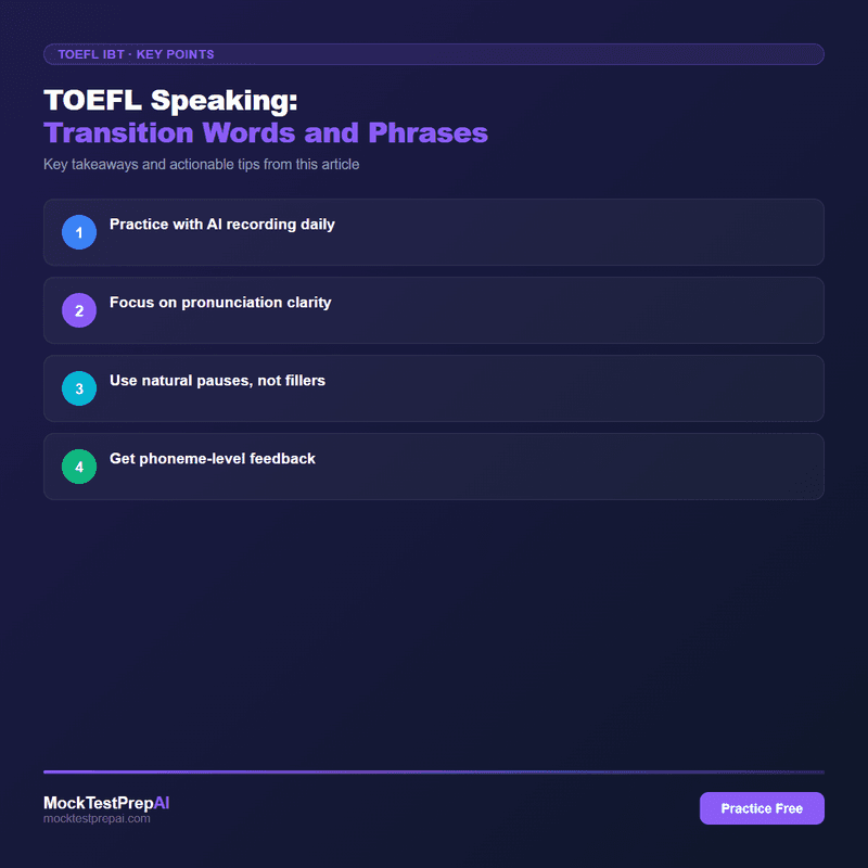 TOEFL Speaking: Transition Words and Phrases infographic