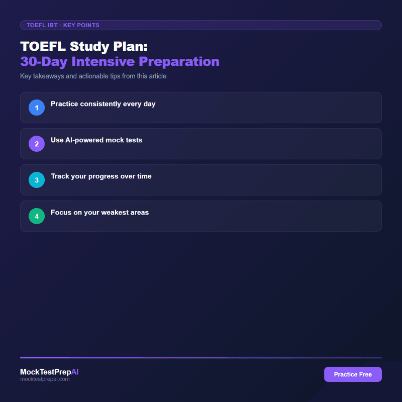 TOEFL Study Plan: 30-Day Intensive Preparation infographic