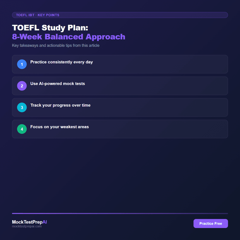 TOEFL Study Plan: 8-Week Balanced Approach infographic
