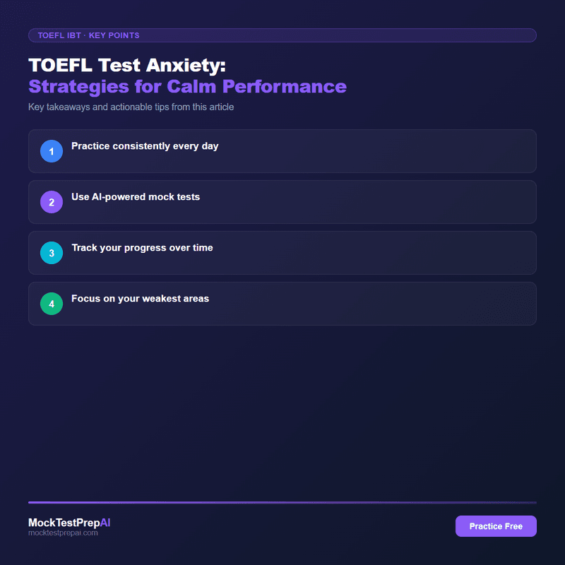 TOEFL Test Anxiety: Strategies for Calm Performance infographic