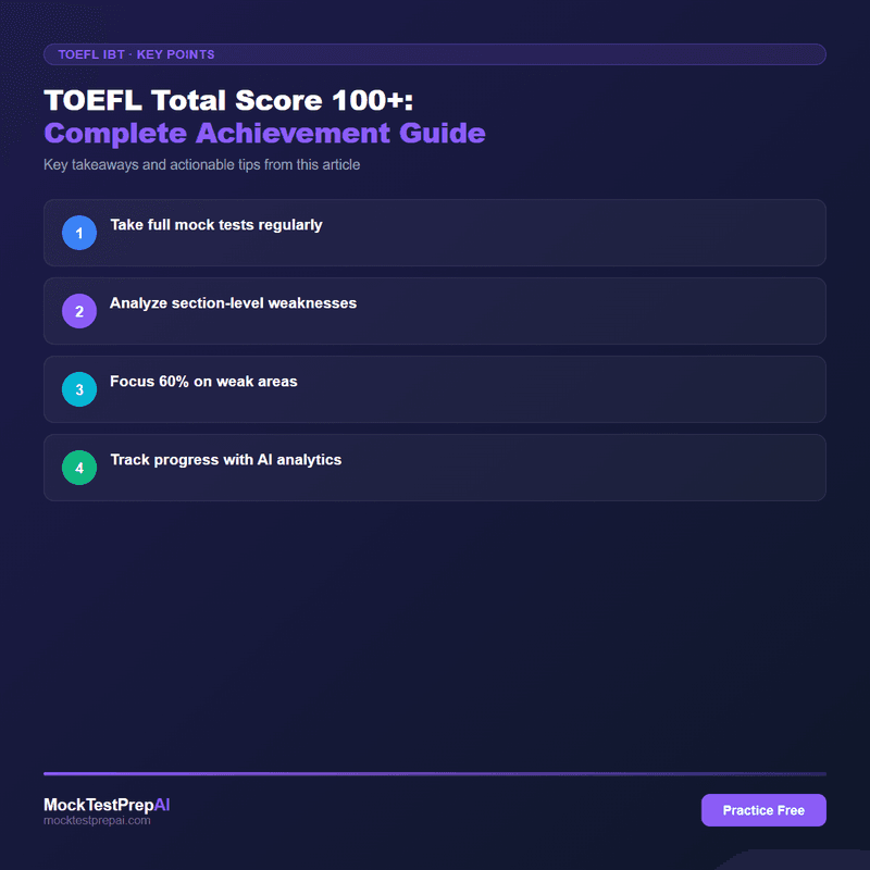 TOEFL Total Score 100+: Complete Achievement Guide infographic
