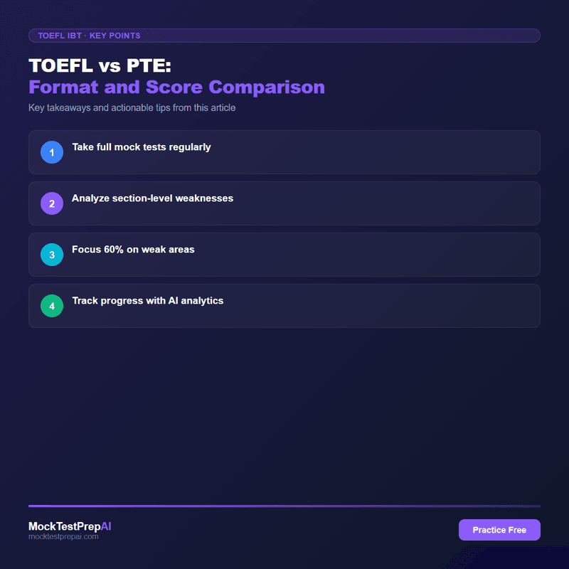 TOEFL vs PTE: Format and Score Comparison infographic