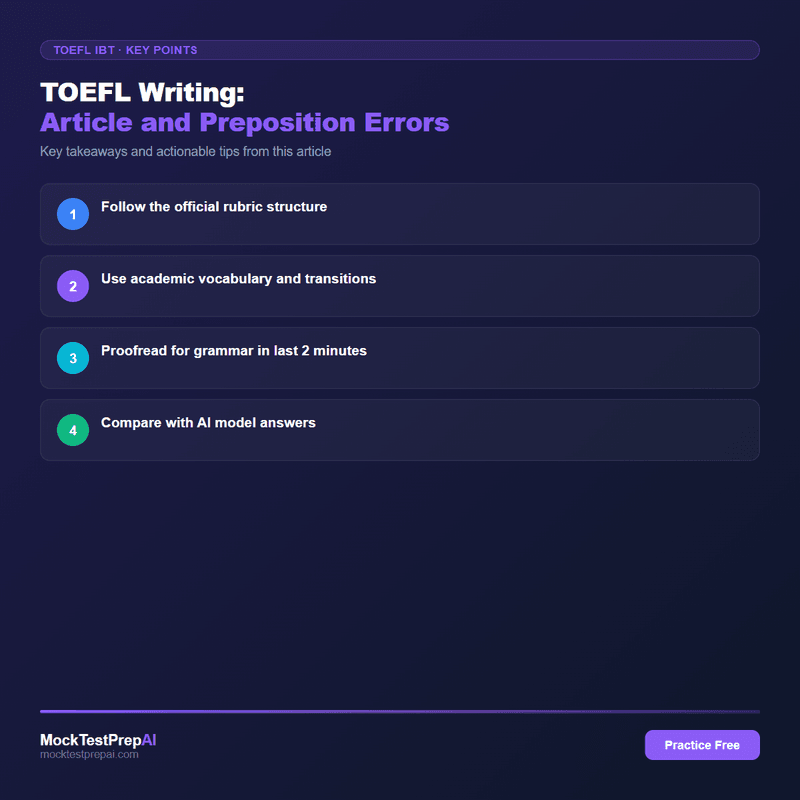 TOEFL Writing: Article and Preposition Errors infographic