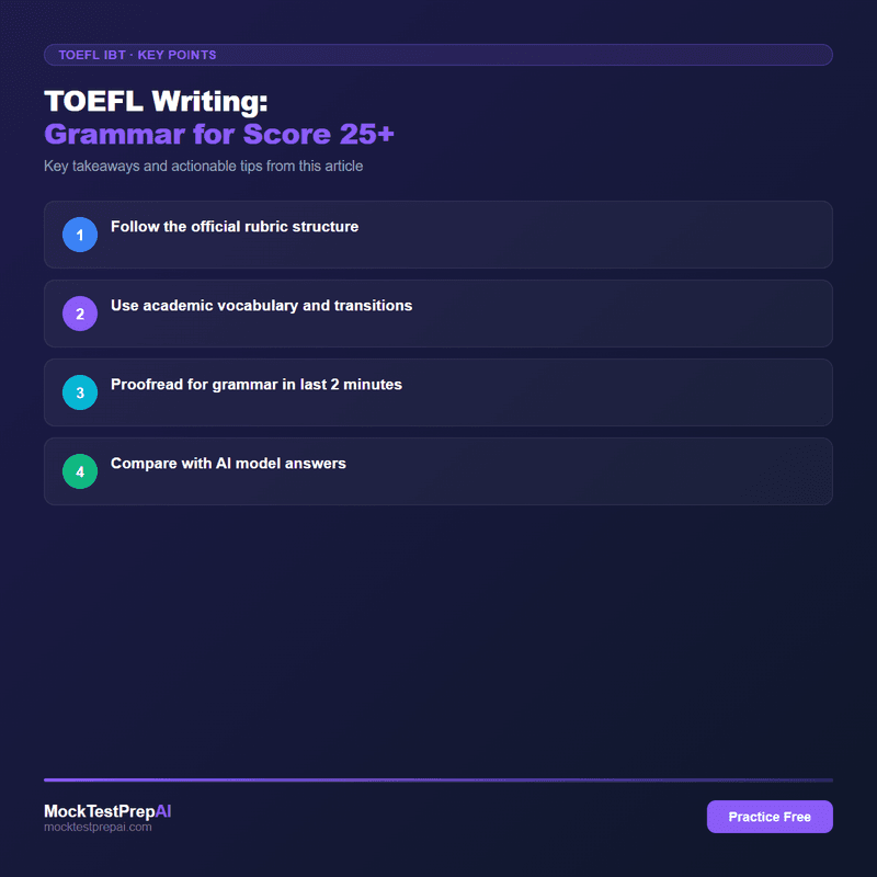TOEFL Writing: Grammar for Score 25+ infographic