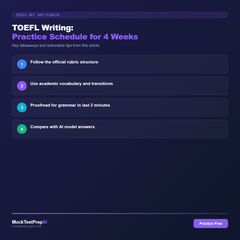 TOEFL Writing: Practice Schedule for 4 Weeks infographic