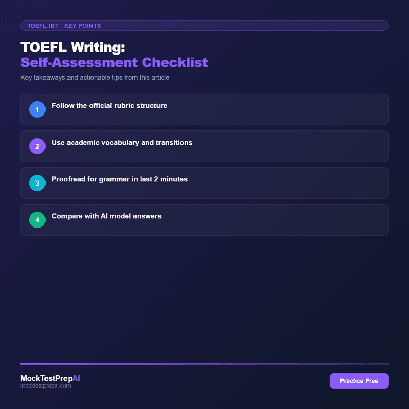 TOEFL Writing: Self-Assessment Checklist infographic