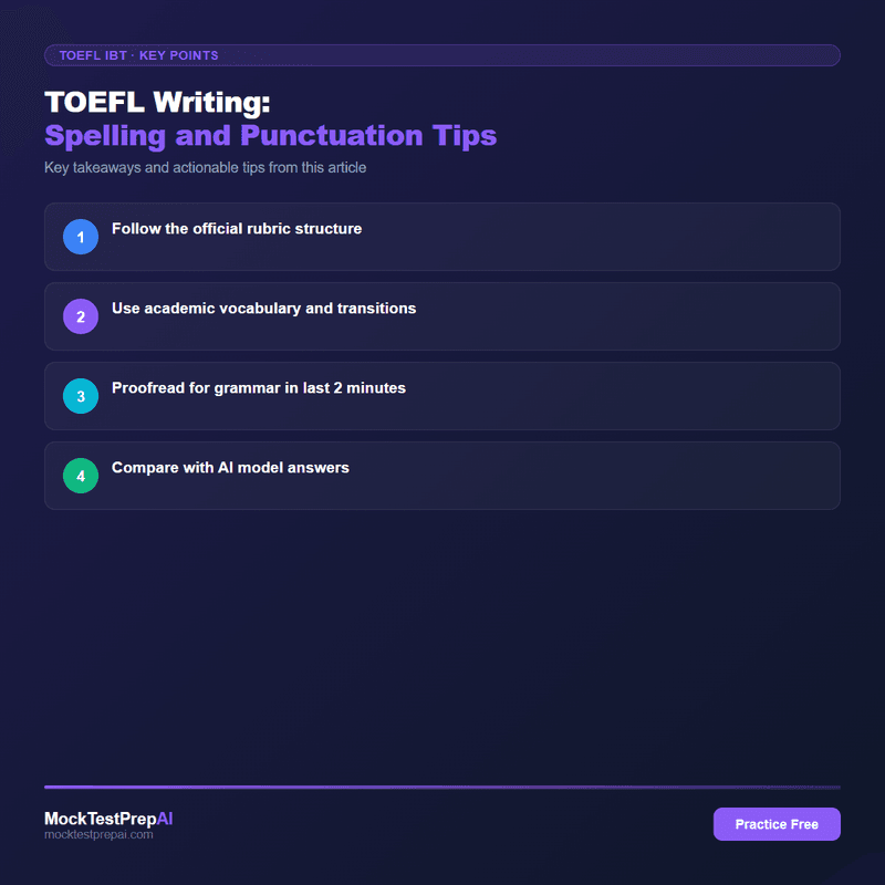 TOEFL Writing: Spelling and Punctuation Tips infographic