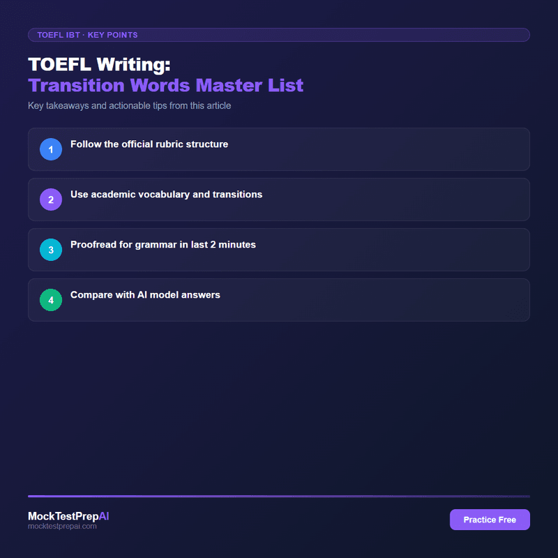 TOEFL Writing: Transition Words Master List infographic